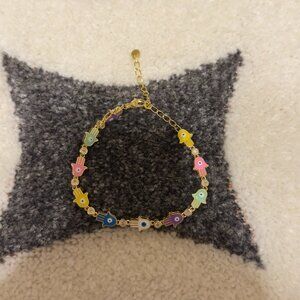 Hamsa Hand Multi Color Gold Plated Bracelet